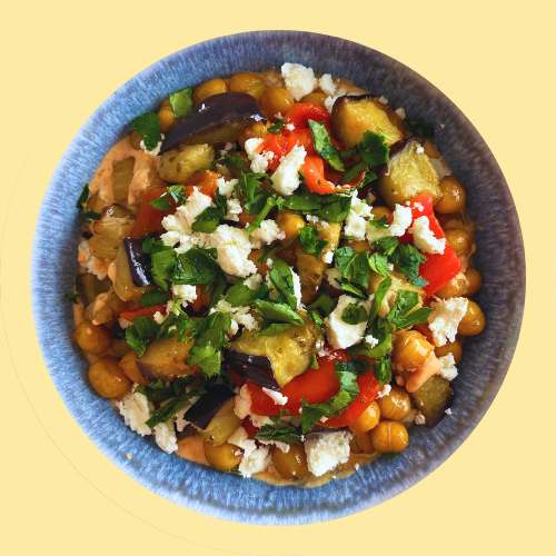 aubergine chickpea bowl