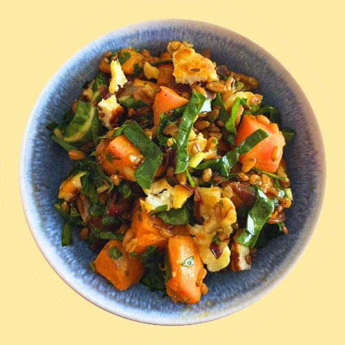 sweet potato halloumi bowl